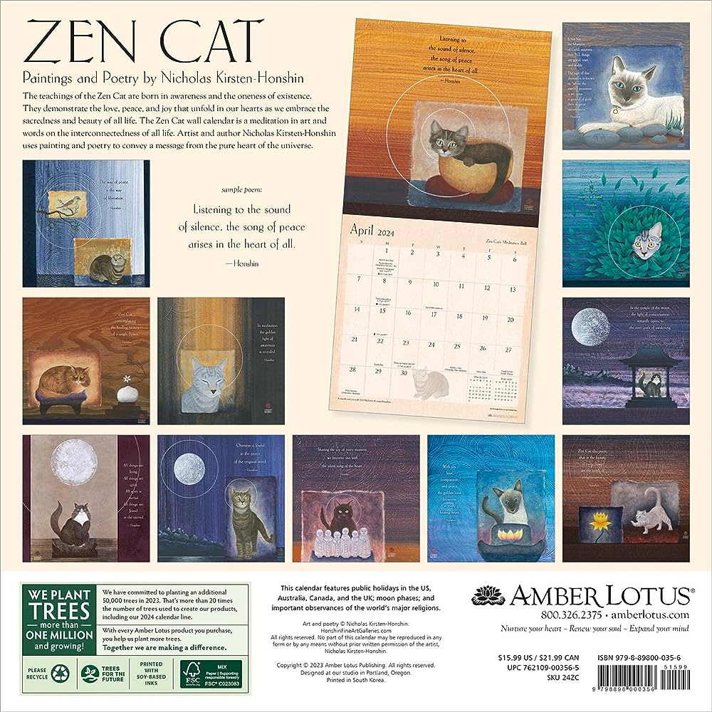Zen Cat 2024 Wall Calendar Angel Times