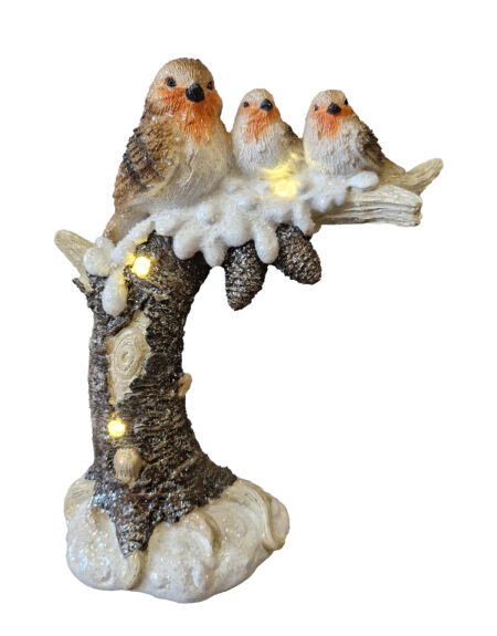 Robin Family LED Snowy Branch Ornament